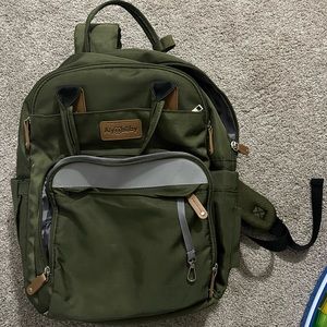 Olive green diaper bag backpack.